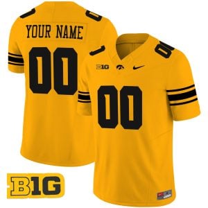Custom Iowa Hawkeyes Football Gold Vapor Limited Jersey w/ B1G Patch - All Stitched