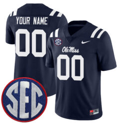 Custom Ole Miss Rebels Football Navy Blue Home Limited Jersey w/ SEC Patch - All Stitched