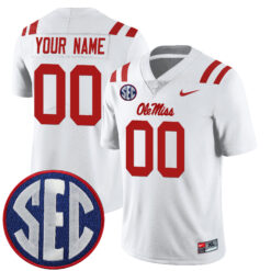 Custom Ole Miss Rebels Football White Away Limited Jersey w/ SEC Patch - All Stitched
