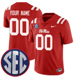 Custom Ole Miss Rebels Football Red Alternate Limited Jersey w/ SEC Patch - All Stitched