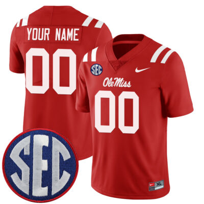 Custom Ole Miss Rebels Football Red Alternate Limited Jersey w/ SEC Patch - All Stitched