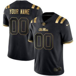 Custom Ole Miss Rebels Football Black Gold Limited Jersey w/ SEC Patch - All Stitched