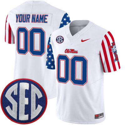 Custom Ole Miss Rebels Football American Style White Jersey w/ SEC Patch - All Stitched