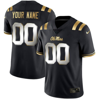 Custom Ole Miss Rebels Football Black Gold Jersey - All Stitched