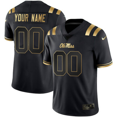 Custom Ole Miss Rebels Football Black Gold Limited Jersey - All Stitched
