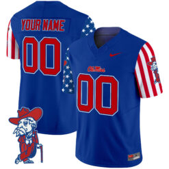 Custom Ole Miss Rebels Football American Style Royal Blue Jersey - All Stitched