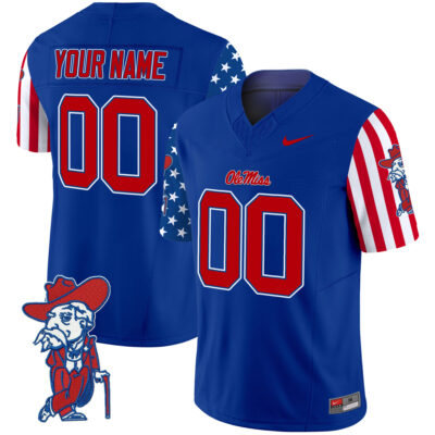 Custom Ole Miss Rebels Football American Style Royal Blue Jersey - All Stitched