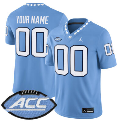 Custom North Carolina Tar Heels Football Carolina Blue Game Jersey w/ ACC Patch - All Stitched