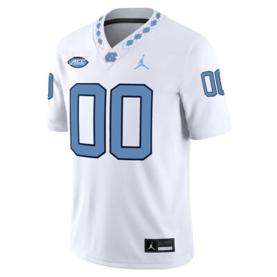 Alternative view of Custom North Carolina Tar Heels Football White Game Jersey w/ ACC Patch - All Stitched