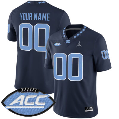 Custom North Carolina Tar Heels Football Navy Alternate Game Jersey w/ ACC Patch - All Stitched