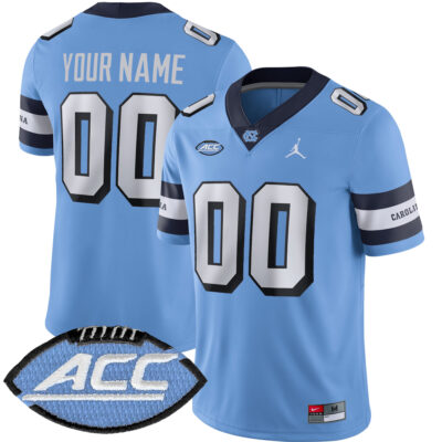 Custom North Carolina Tar Heels Football Carolina Blue Retro Game Jersey w/ ACC Patch - All Stitched