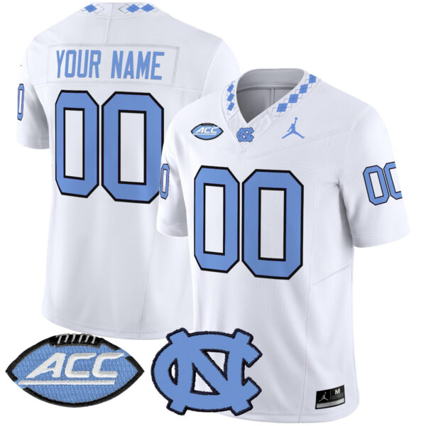 Custom North Carolina Tar Heels Football White Limited Jersey w/ ACC Patch - All Stitched
