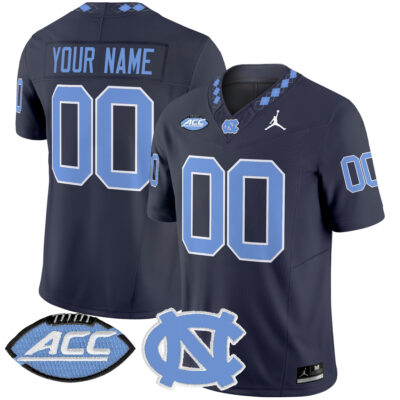 Custom North Carolina Tar Heels Football Navy Limited Jersey w/ ACC Patch - All Stitched