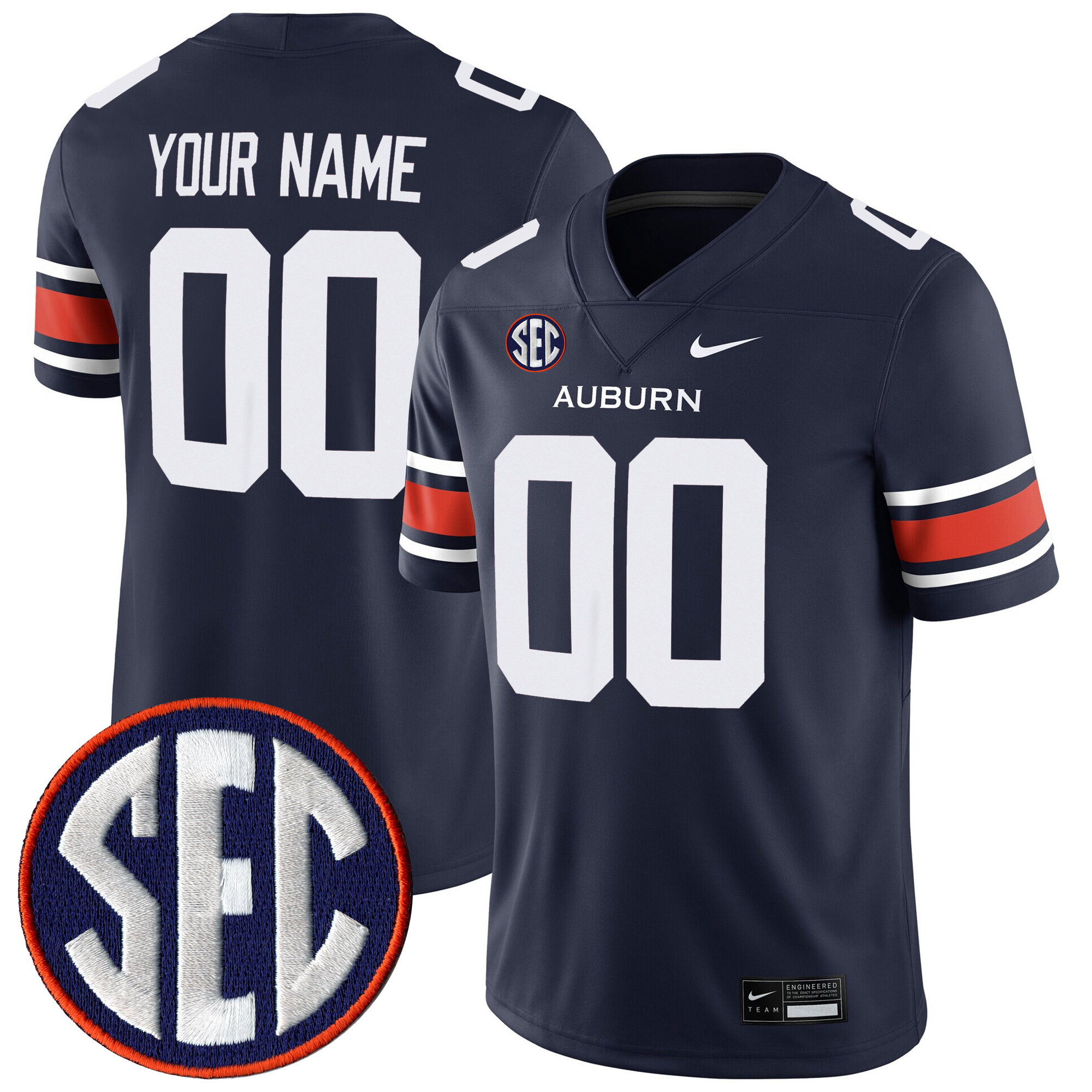 Custom Auburn Tigers Football Navy Home Game Jersey w/ SEC Patch - All Stitched