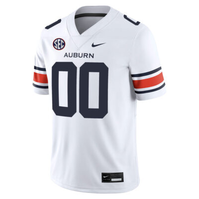 Alternative view of Custom Auburn Tigers Football White Away Game Jersey w/ SEC Patch - All Stitched