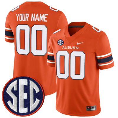Custom Auburn Tigers Football Orange Alternate Game Jersey w/ SEC Patch - All Stitched