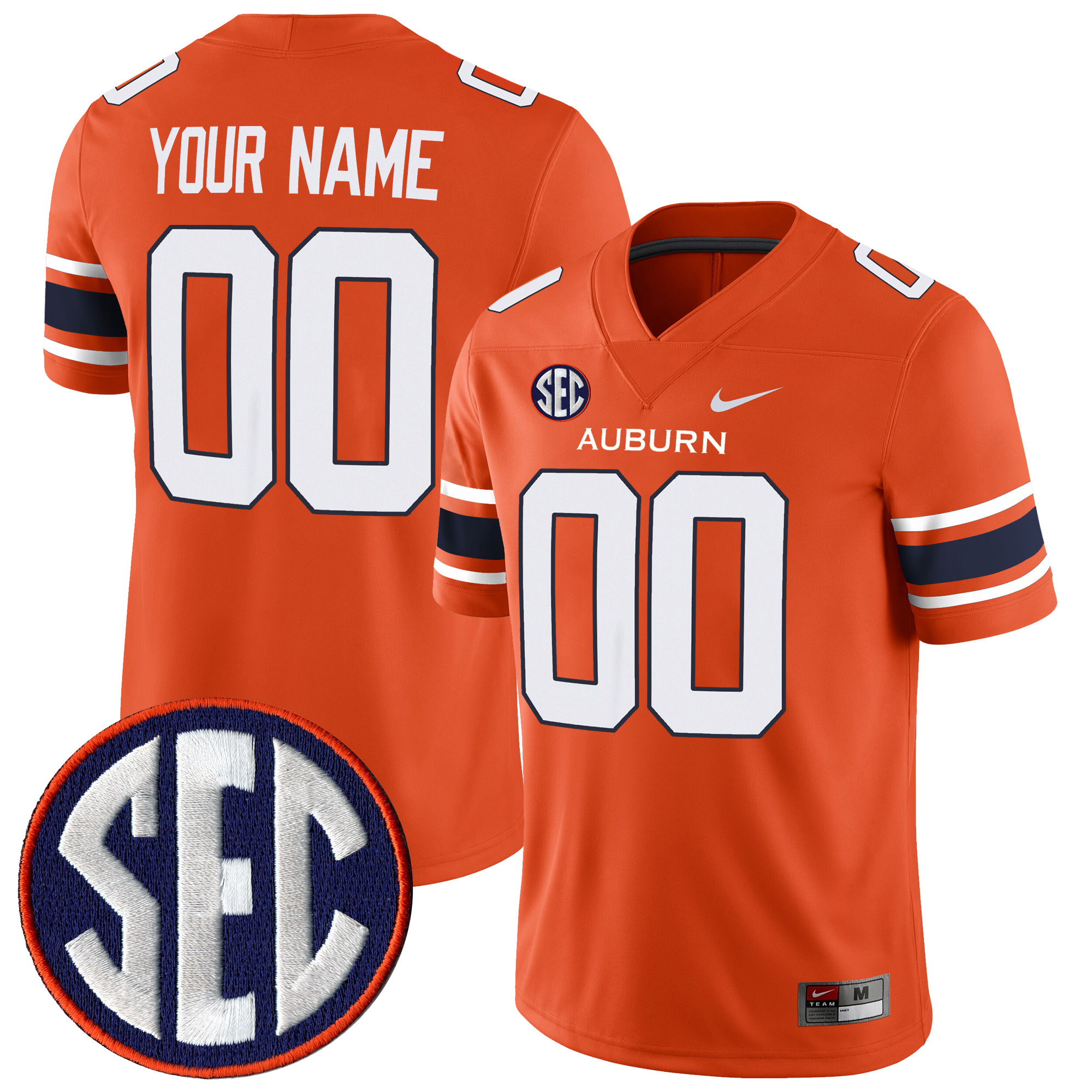 Custom Auburn Tigers Football Orange Alternate Game Jersey w/ SEC Patch - All Stitched