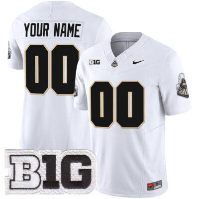 Custom Purdue Boilermakers Football White Vapor Limited Jersey w/ B1G Patch - All Stitched