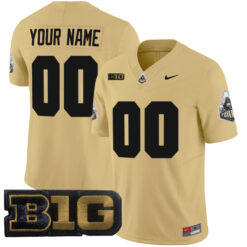 Custom Purdue Boilermakers Football Gold Vapor Limited Jersey w/ B1G Patch - All Stitched