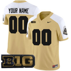 Custom Purdue Boilermakers Football Gold Alternate Vapor Limited Jersey w/ B1G Patch - All Stitched