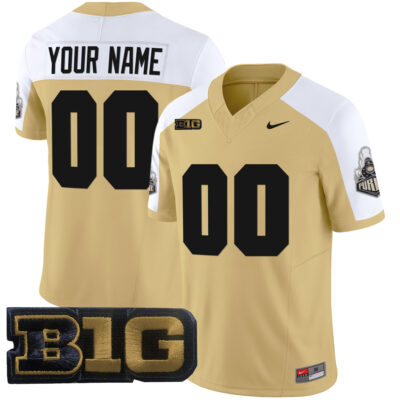 Custom Purdue Boilermakers Football Gold Alternate Vapor Limited Jersey w/ B1G Patch - All Stitched