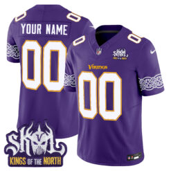 Custom Minnesota Vikings King Of The North Purple Throwback Jersey - All Stitched