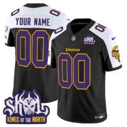 Custom Minnesota Vikings King Of The North Alternate Black Throwback Jersey - All Stitched