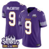 J.J. McCarthy Minnesota Vikings King Of The North Purple Throwback Jersey - All Stitched