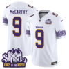 J.J. McCarthy Minnesota Vikings King Of The North White Throwback Jersey - All Stitched