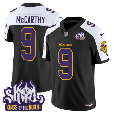 J.J. McCarthy Minnesota Vikings King Of The North Alternate Black Throwback Jersey - All Stitched