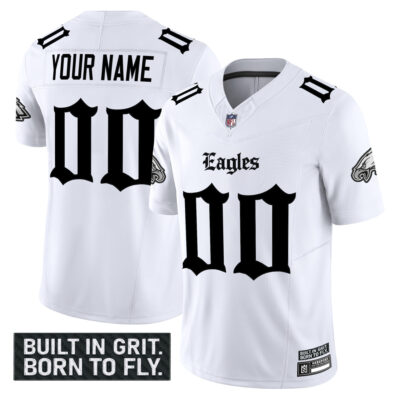 Custom Philadelphia Eagles Gothic White Vapor Limited Jersey - All Stitched