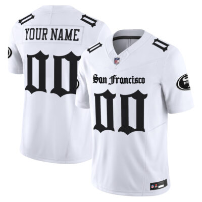 Custom San Francisco 49ers Gothic White Vapor Limited Jersey - All Stitched