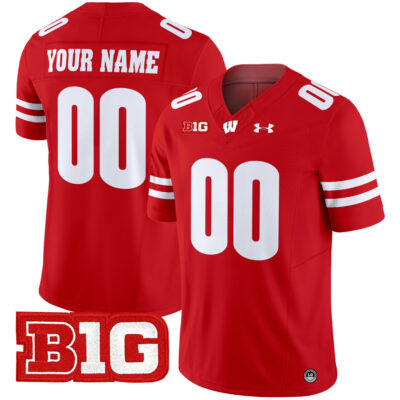Custom Wisconsin Badgers Football Red Limited Jersey w/ B1G Patch - All Stitched