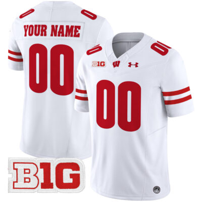 Custom Wisconsin Badgers Football White Limited Jersey w/ B1G Patch - All Stitched