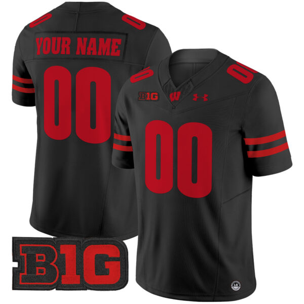 Custom Wisconsin Badgers Football Black Limited Jersey w/ B1G Patch - All Stitched
