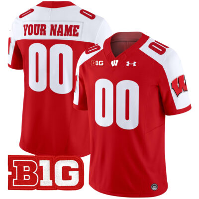 Custom Wisconsin Badgers Football Red Alternate Limited Jersey w/ B1G Patch - All Stitched