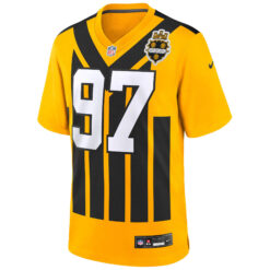 Alternative view of Cameron Heyward Pittsburgh Steelers Gold 1933 Throwback Game Jersey - All Stitched