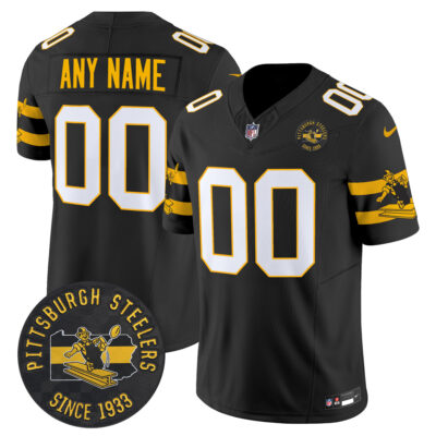 Custom Pittsburgh Steelers Black Throwback Limited Jersey - All Stitched