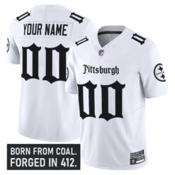 Custom Pittsburgh Steelers White Gothic Limited Jersey - All Stitched