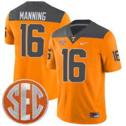 Peyton Manning Tennessee Volunteers Football Reverse Anthracite Stitched Jersey w/ SEC Patch