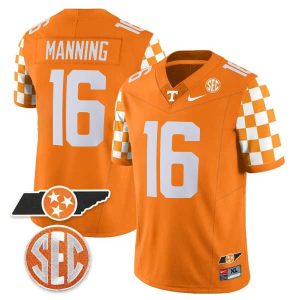 Peyton Manning Tennessee Volunteers Football Checkerboard Orange Stitched Jersey w/ SEC Patch