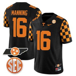 Peyton Manning Tennessee Volunteers Football Checkerboard Black Stitched Jersey w/ SEC Patch