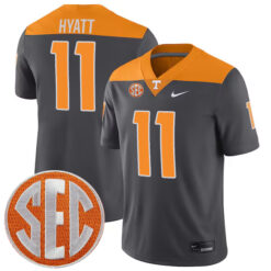 Jalin Hyatt Tennessee Volunteers Football Anthracite Game Stitched Jersey w/ SEC Patch