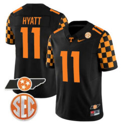 Jalin Hyatt Tennessee Volunteers Football Checkerboard Black Stitched Jersey w/ SEC Patch