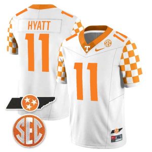 Jalin Hyatt Tennessee Volunteers Football Checkerboard White Stitched Jersey w/ SEC Patch