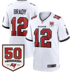 Tom Brady Tampa Bay Buccaneers 50th Season White Away Game Jersey - All Stitched