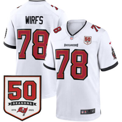 Tristan Wirfs Tampa Bay Buccaneers 50th Season White Away Game Jersey - All Stitched