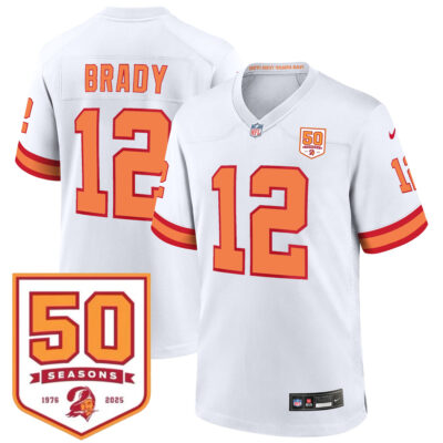 Tom Brady Tampa Bay Buccaneers 50th Season White '76 Game Jersey - All Stitched
