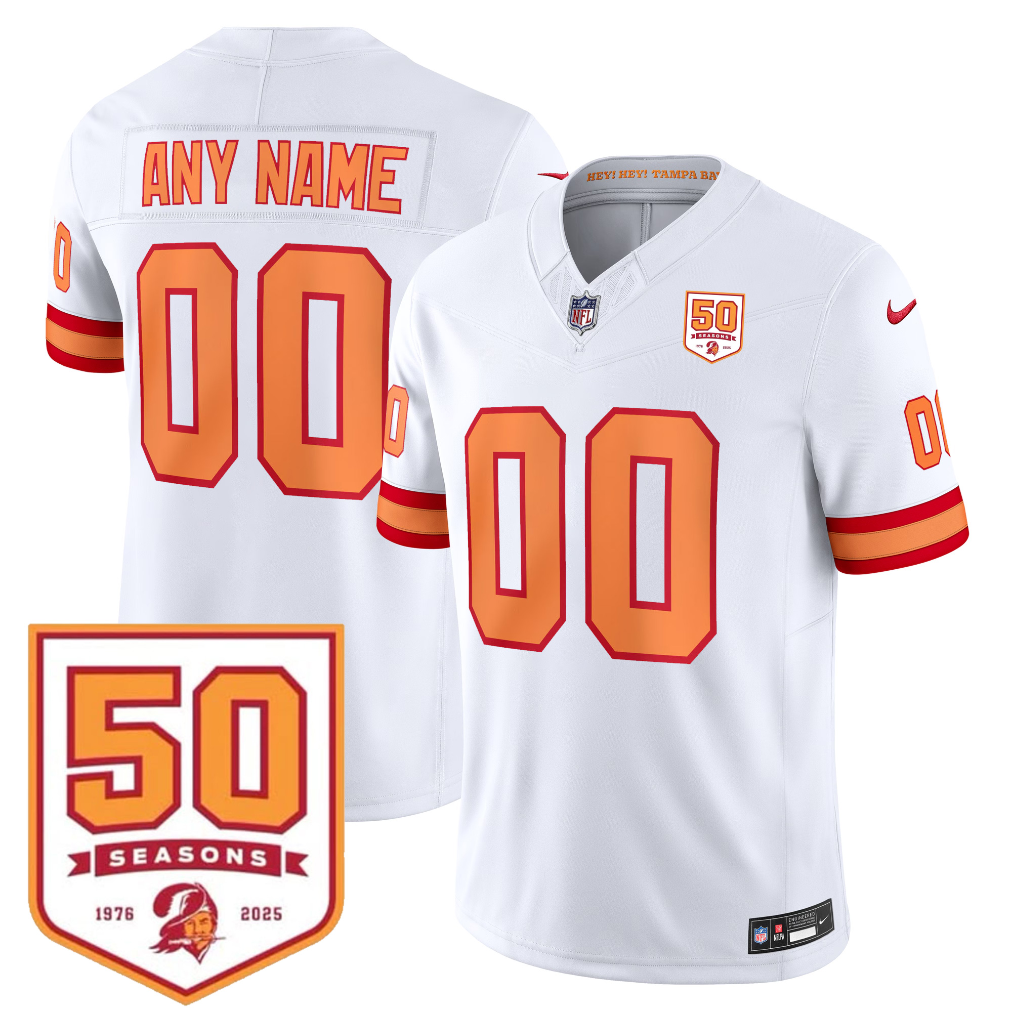 Custom Tampa Bay Buccaneers 50th Season White '76 Vapor F.U.S.E Limited Jersey - All Stitched