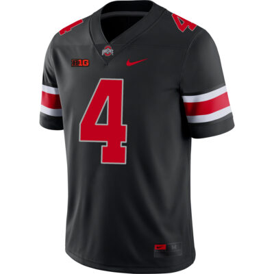 Alternative view of Jeremiah Smith Ohio State Buckeyes Football Black Game Jersey w/ B1G Patch - All Stitched